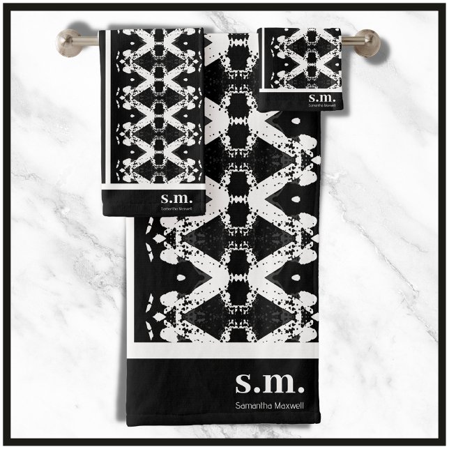 Tribal-Druck mit schwarzer und weißer Geometrie Badhandtuch Set (Von Creator hochgeladen)
