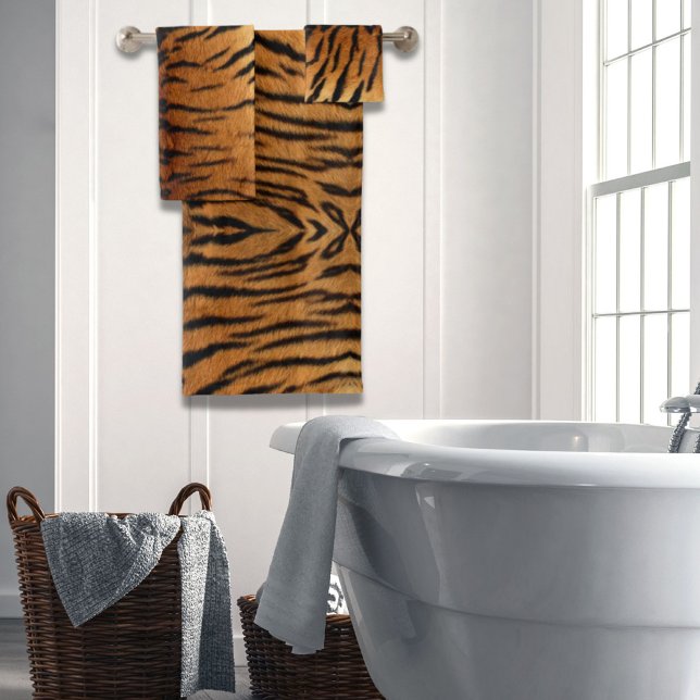 Tribal Dschungeltierpelz Tiger Print Badhandtuch Set (Tribal jungle animal fur Tiger Print Bath Towel Set)