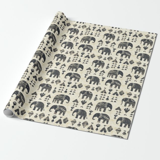 Tribal Elephant Boho Pattern (1) Geschenkpapier (Ungerollt)