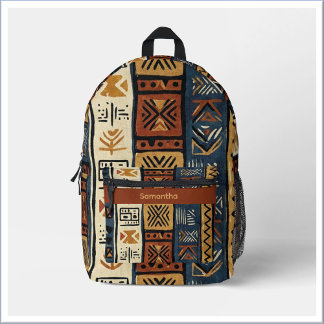 Tribal Ethnic Brown Gold & Green Bedruckter Rucksack