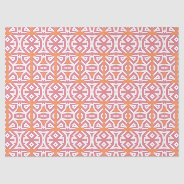 Tribal Ethnic Orange Pink Geometric Muster Seidenpapier (Vorderseite)