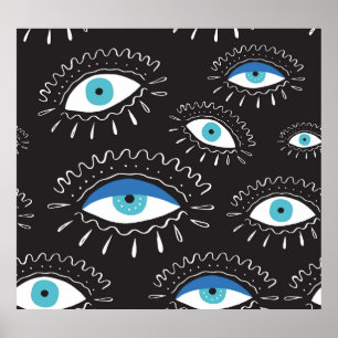 Tribal Eye Feathers Fashion Pattern Poster