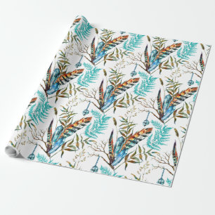 Tribal Feather & Hanging Blue Cristal Muster Geschenkpapier