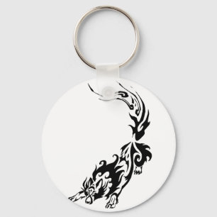 Tribal Fiery Wolf Pouncing.png Schlüsselanhänger