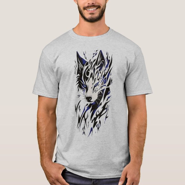 Tribal Flame Wolf T - Shirt - Monochrome Energie (Vorderseite)