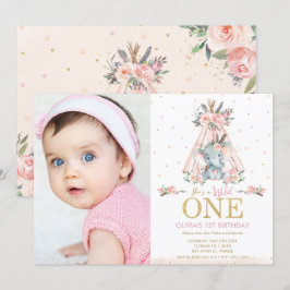 Tribal Floral Elephant Wild Ein 1. Geburtstag Foto Einladung