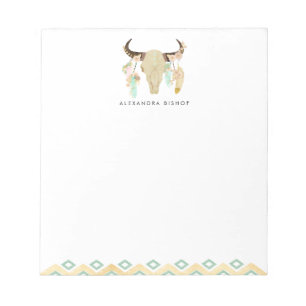 Tribal Floral Skull and Feathers Personalisiert Notizblock