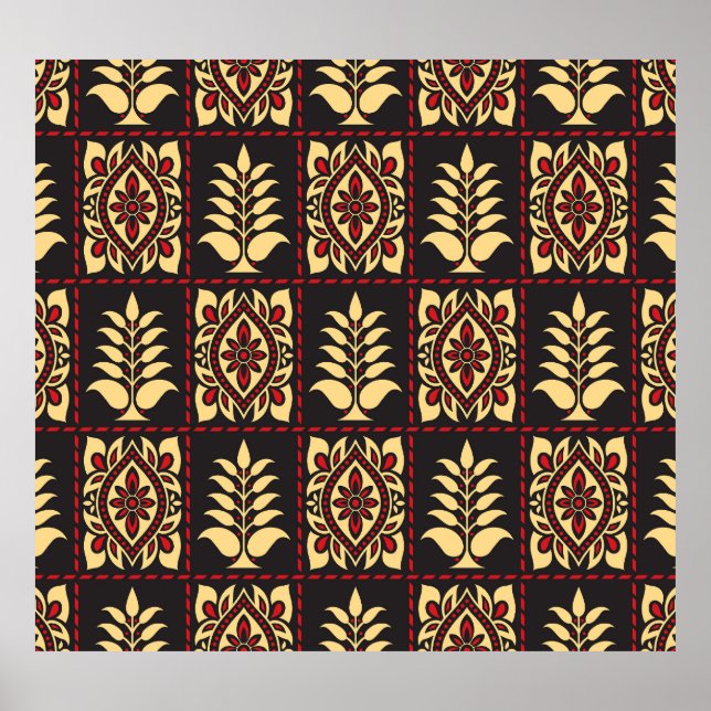 Tribal Floral: Vintages Muster Eleganz Poster (Vorne)