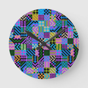 Tribal Folk Art - Blue Runde Wanduhr