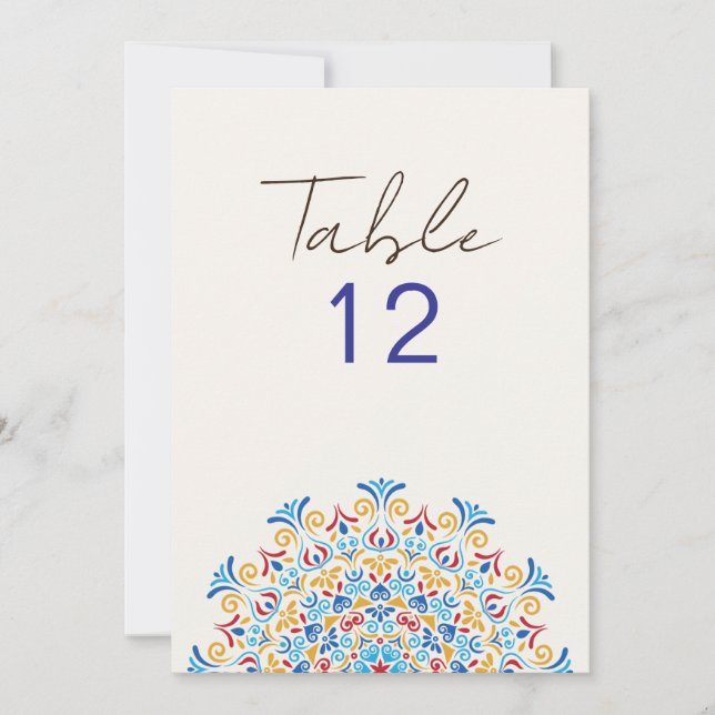 Tribal Folk Culture Mandala Wedding Table Number Einladung (Vorderseite)