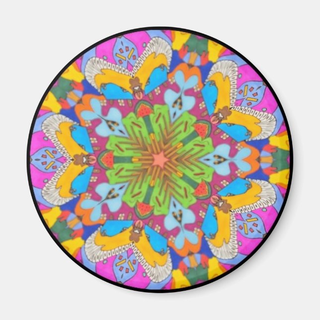Tribal Fraktal Mandala Star Blume Magnet (Vorne)