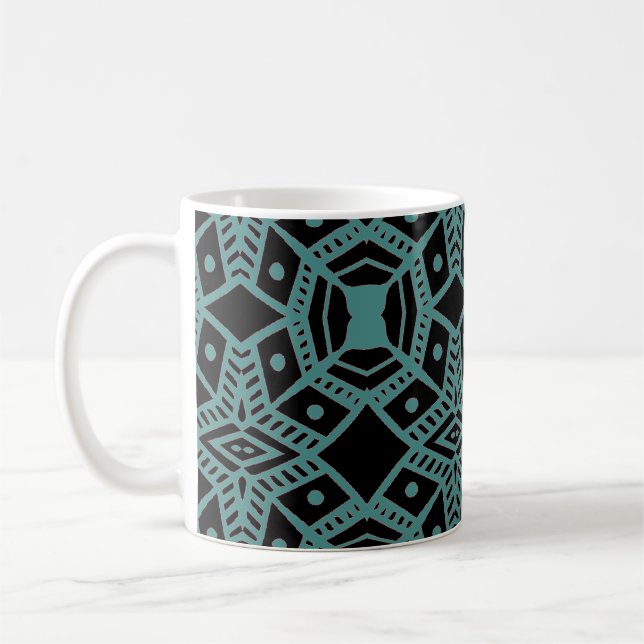 Tribal Gemis Black & Aquamarin Pattern Kaffee Tass Kaffeetasse (Links)