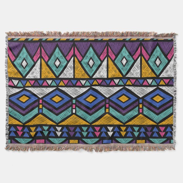 Tribal Geometric Aztec: Farbiges Vintages Muster Decke (Vorderseite)