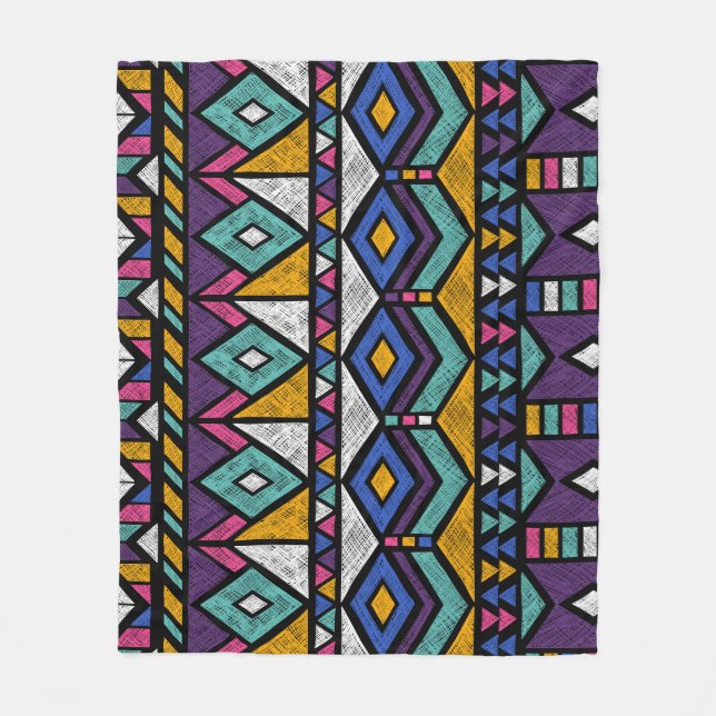Tribal Geometric Aztec: Farbiges Vintages Muster Fleecedecke (Vorderseite)
