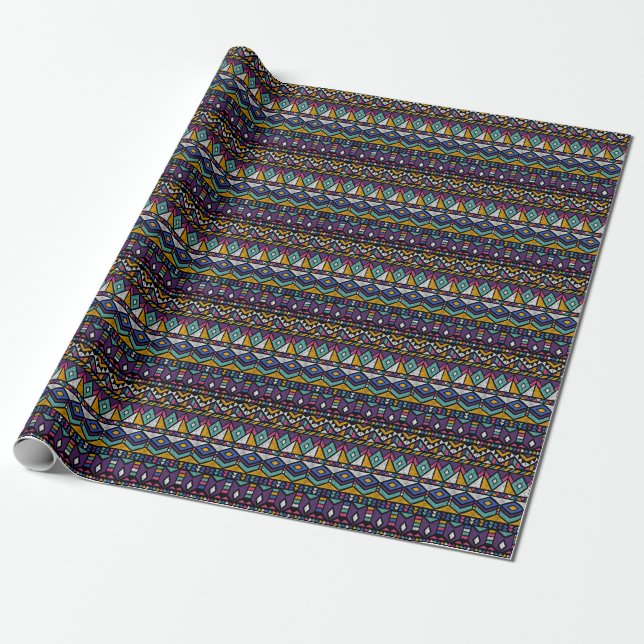 Tribal Geometric Aztec: Farbiges Vintages Muster Geschenkpapier (Ungerollt)