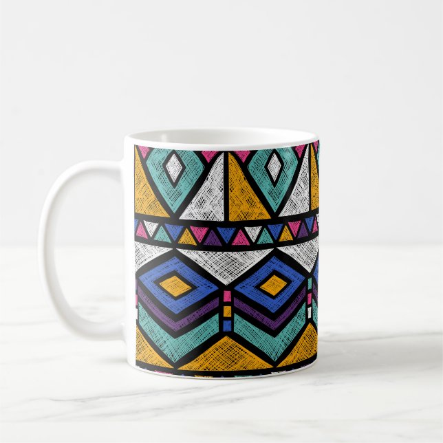 Tribal Geometric Aztec: Farbiges Vintages Muster Kaffeetasse (Links)