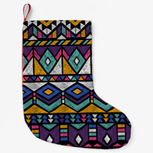 Tribal Geometric Aztec: Farbiges Vintages Muster Kleiner Weihnachtsstrumpf