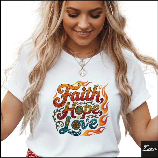 Tribal Geometric Faith Hope Love Flames T-Shirt (Von Creator hochgeladen)