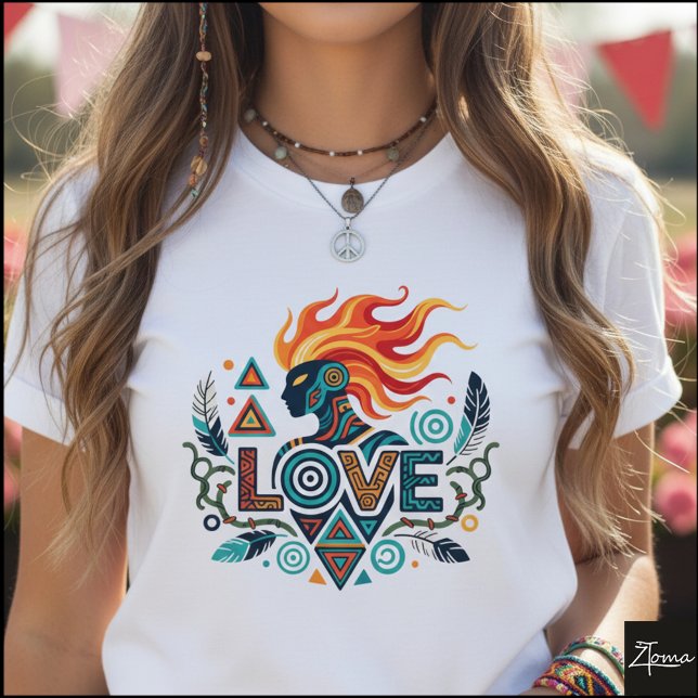 Tribal Geometric Love Figure With Flames T-Shirt (Von Creator hochgeladen)