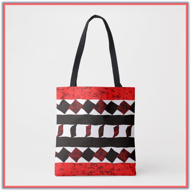 Tribal Geometric Orange and Black Pattern Tote Bag (Von Creator hochgeladen)