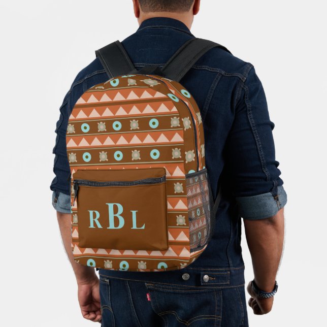 Tribal Geometric Turtles Native American Monogram Bedruckter Rucksack (Insitu (Modell))