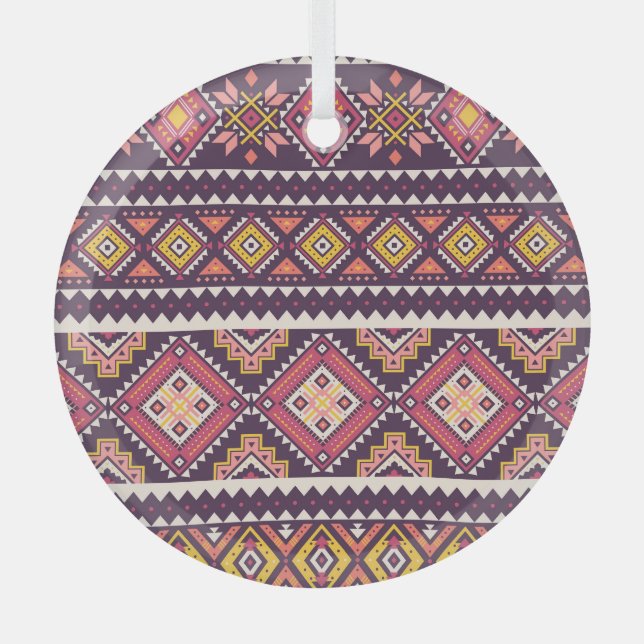 Tribal gestreiftes, geometrisches nahtloses Muster Ornament Aus Glas (Vorderseite)