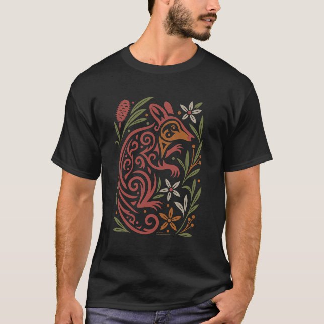 Tribal Gilbert-Potoroo mit einheimischer Flora T-Shirt (Vorderseite)