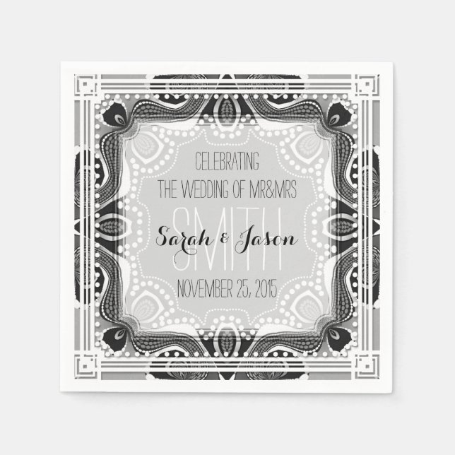 Tribal Goddess Black Silver Wedding Paper Napkins Serviette (Vorderseite)