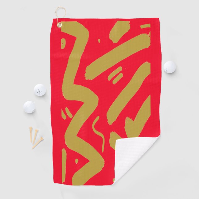 Tribal Gold und Rot Golfhandtuch (Insitu)