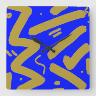 Tribal Gold und Royal Blue Quadratische Wanduhr