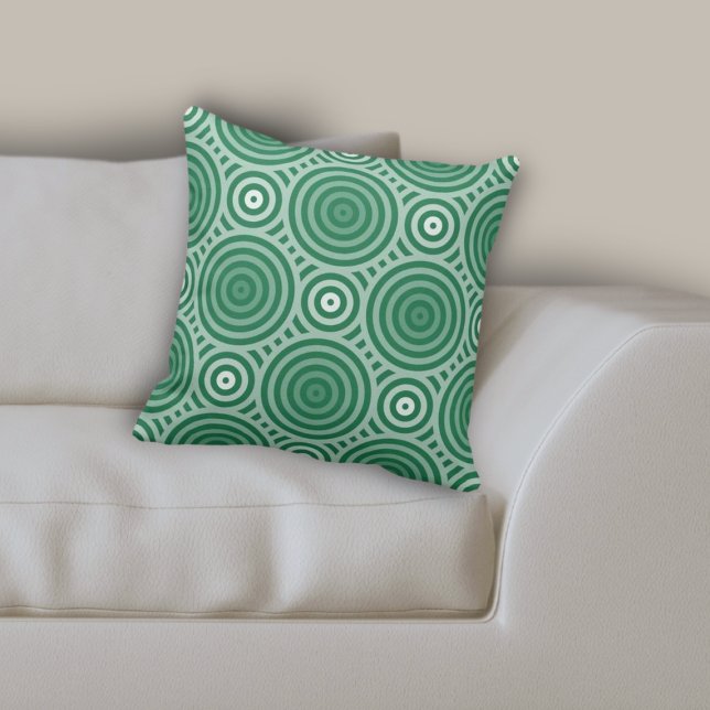 Tribal Green Geometric Nested Circular Pattern Kissen (Tribal Green Geometric Nested Circular Pattern Throw Pillow)