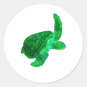 Tribal Green Sea Turtle Runder Aufkleber