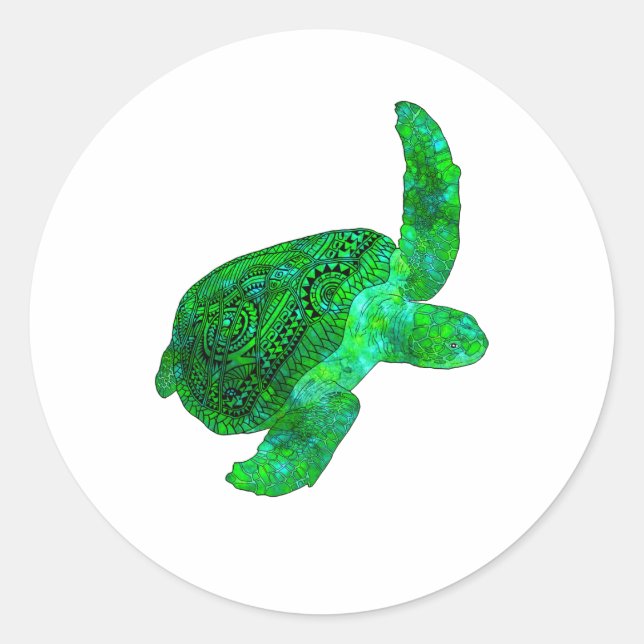 Tribal Green Sea Turtle Runder Aufkleber (Vorderseite)
