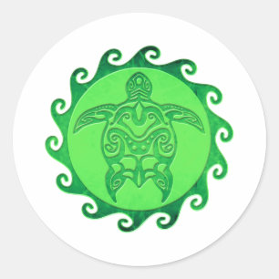 Tribal Green Sea Turtle Runder Aufkleber
