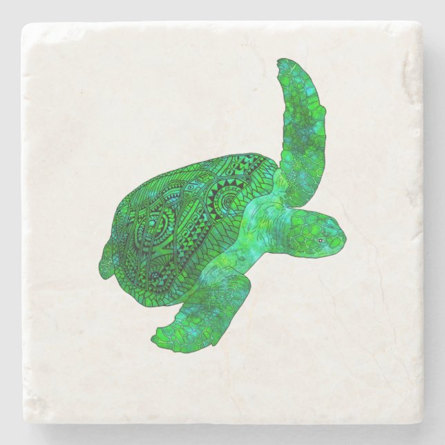 Tribal Green Sea Turtle Steinuntersetzer (Vorderseite)