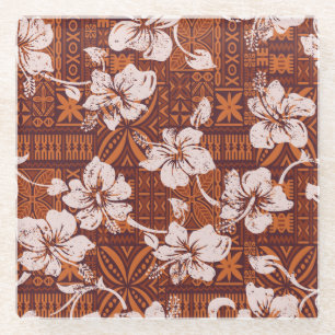 Tribal Hawaiian: Hibiskus-Blumen-Wallpaper Glasuntersetzer