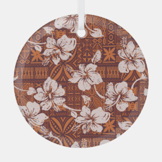 Tribal Hawaiian: Hibiskus-Blumen-Wallpaper Ornament Aus Glas