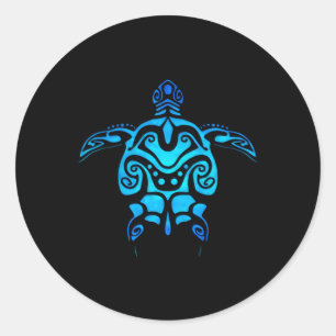 Tribal Hawaiian Maori Sonnenseeschildkröte auf zwe Runder Aufkleber