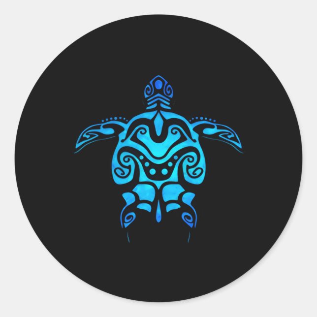 Tribal Hawaiian Maori Sonnenseeschildkröte auf zwe Runder Aufkleber (Vorderseite)