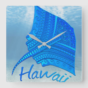 Tribal Hawaiian Stingray Quadratische Wanduhr