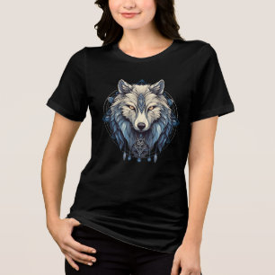 Tribal Ice Wolf with Blue Symbols Tri-Blend Shirt
