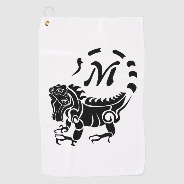 Tribal Iguana Monogram Golfhandtuch (Vorderseite)