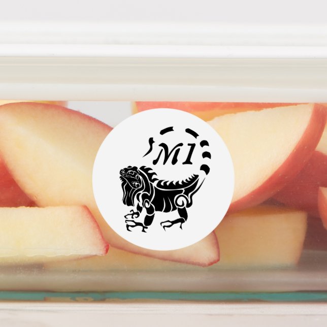 Tribal Iguana Monogram wasserdicht Etiketten (Befestigt)