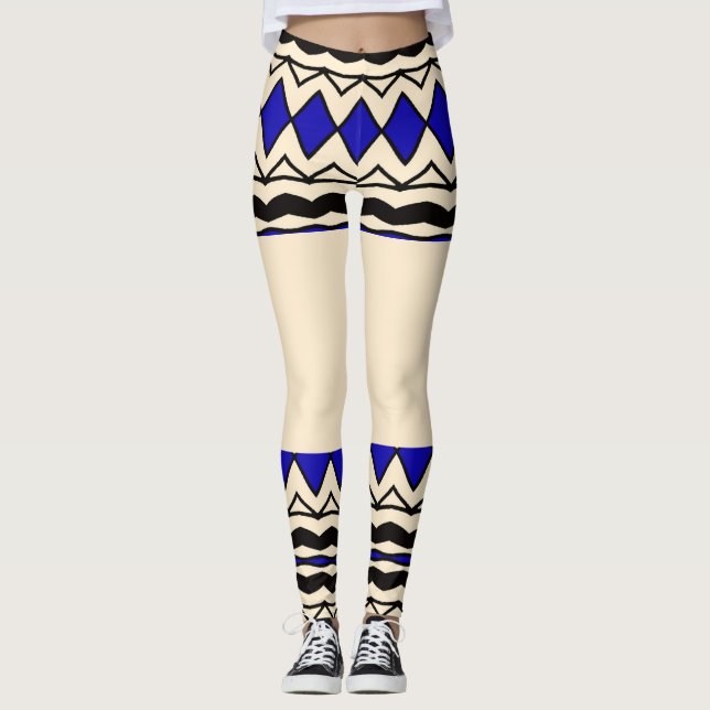 Tribal-Inspired Blue & Cream Leggings (Vorderseite)