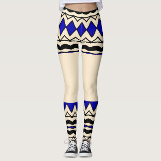 Tribal inspirierte blaue & cremefarbene Leggings