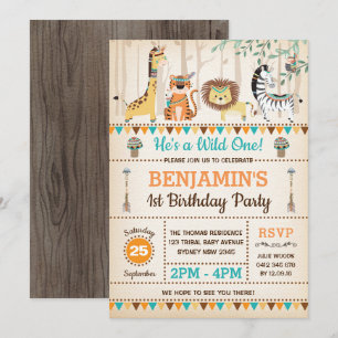 Tribal Jungle Animals Rustic Wild 1 1. Geburtstag Einladung