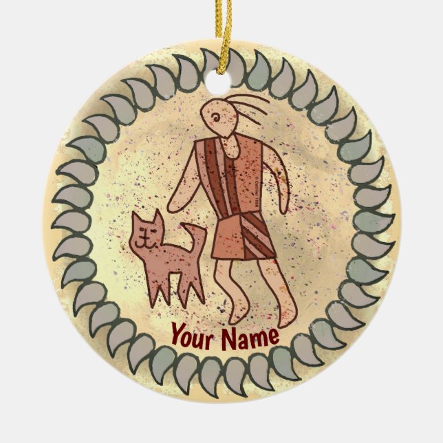 Tribal-Katze-Person-Ornament Keramik Ornament (Vorne)