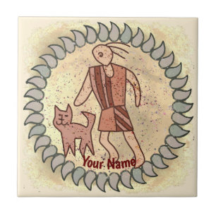 Tribal-Katze-Person-Rune Fliese