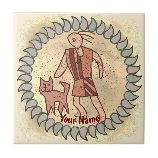 Tribal-Katze-Person-Rune Fliese (Vorderseite)