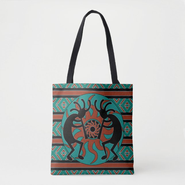 Tribal Kokopelli Aquamarin braun und schwarz (Vorderseite)